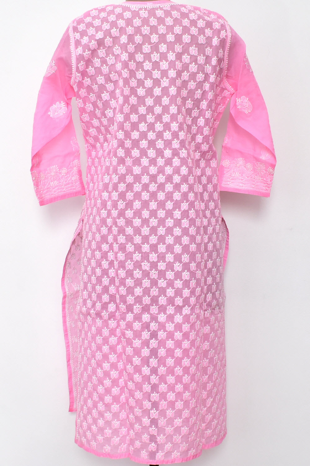 XL 44 Pink Allover Chikankari Stitched Cotton Kurti 18110