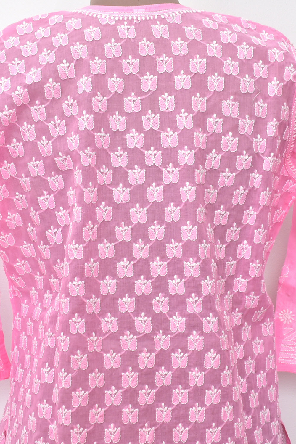 XL 44 Pink Allover Chikankari Stitched Cotton Kurti 18110