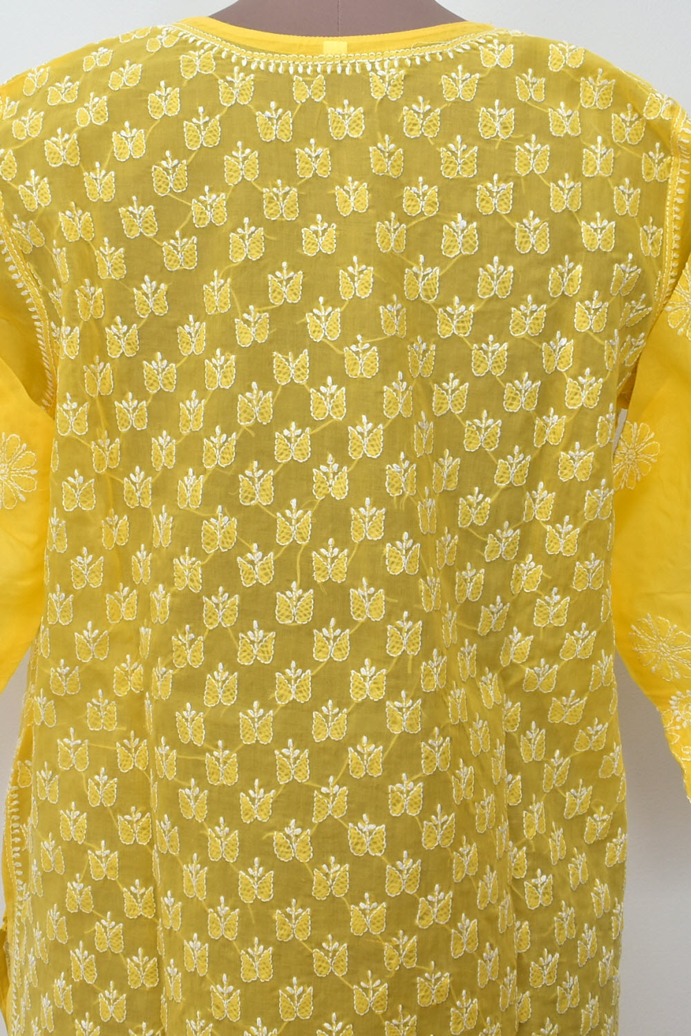 XL 44 Deep Yellow Allover Chikankari Stitched Cotton Kurti 18111