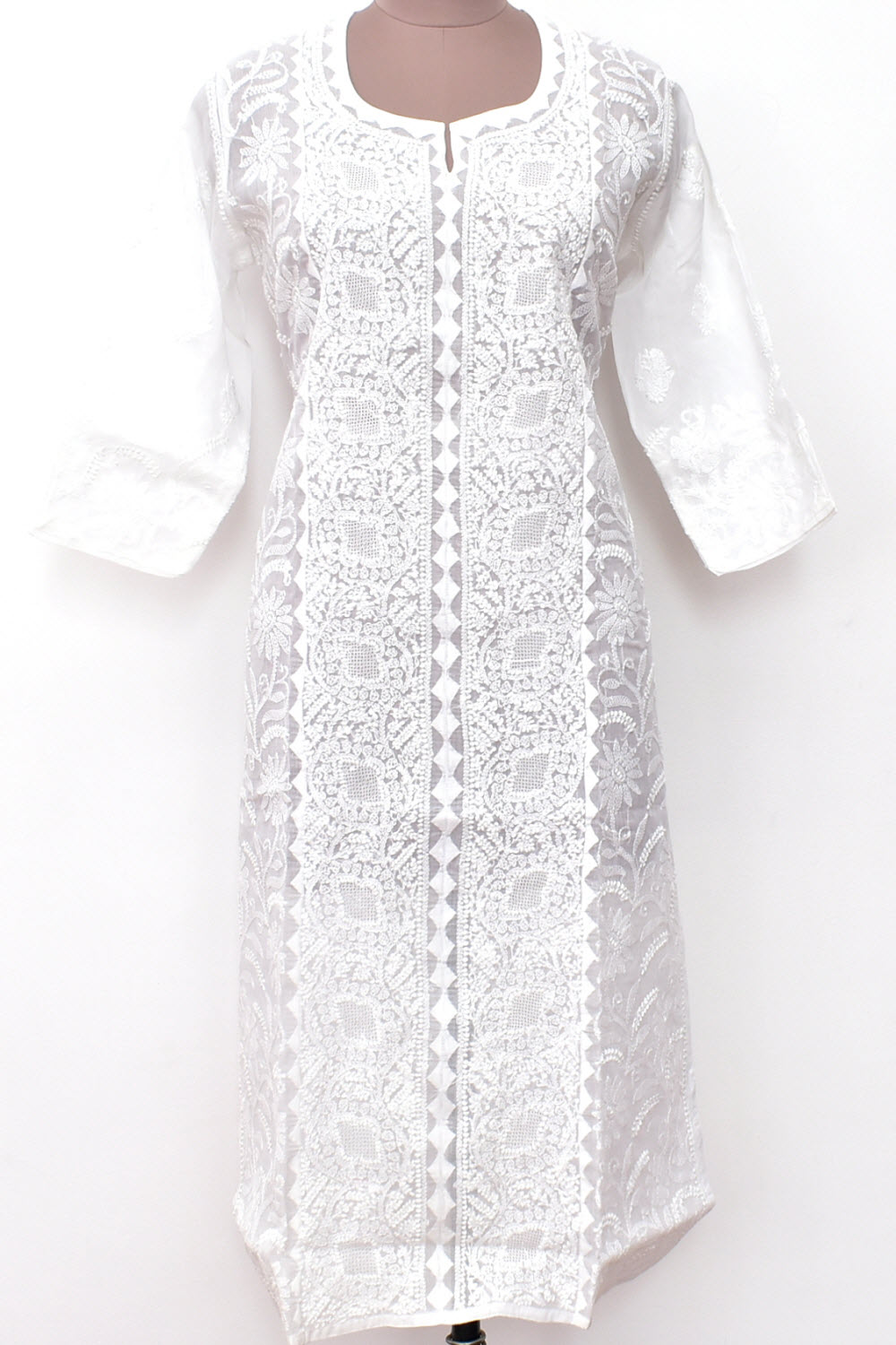 XL 44 White Chikankari Hand Embroidered Stitched Kurti Daraz Work Handmade Jaali Work 18113