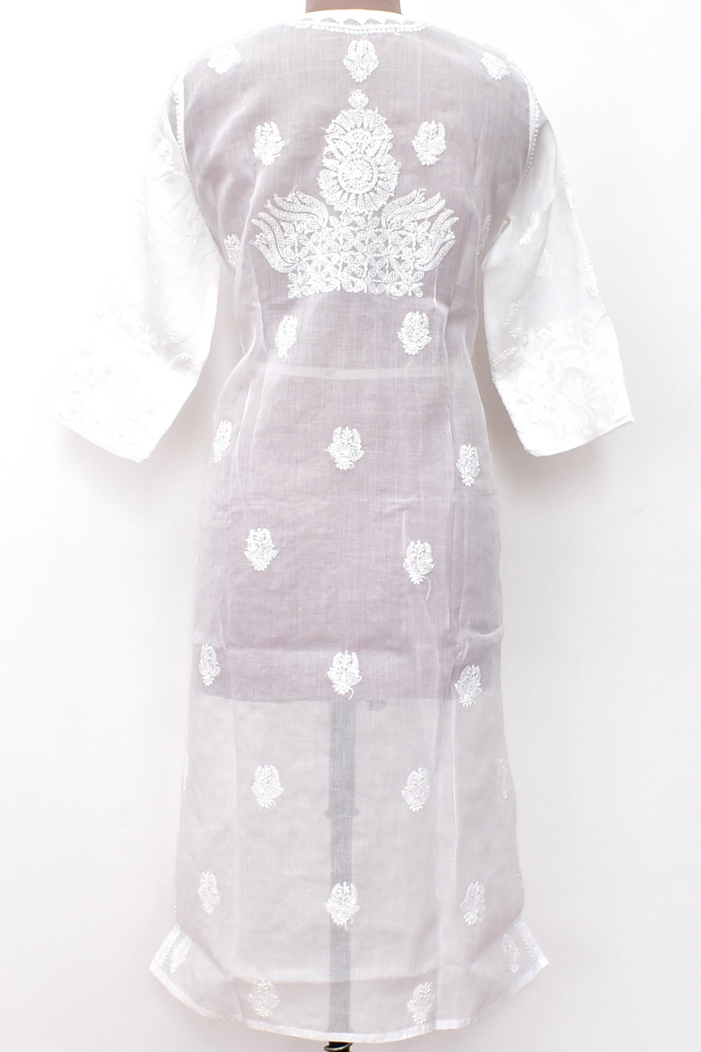 XL 44 White Chikankari Hand Embroidered Stitched Kurti Daraz Work Handmade Jaali Work 18113