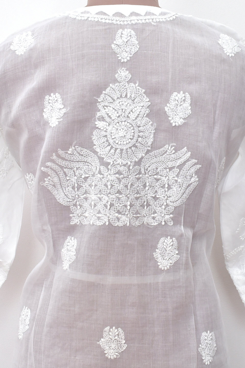 XL 44 White Chikankari Hand Embroidered Stitched Kurti Daraz Work  Handmade Jaali Work 18113