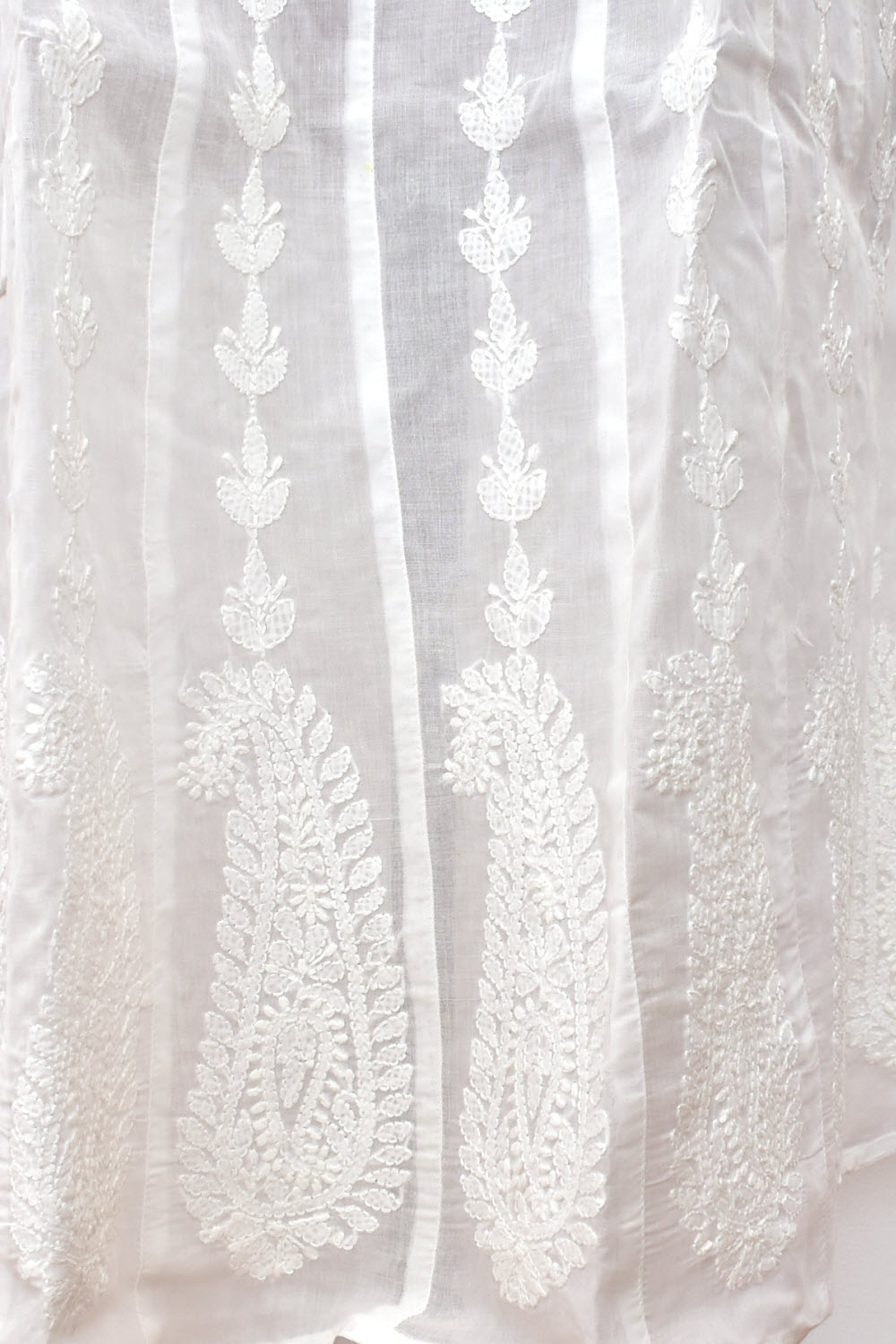 XS 36 White Allover Hand Embroidered Chikankari Stitched Cotton Anarkali 18116