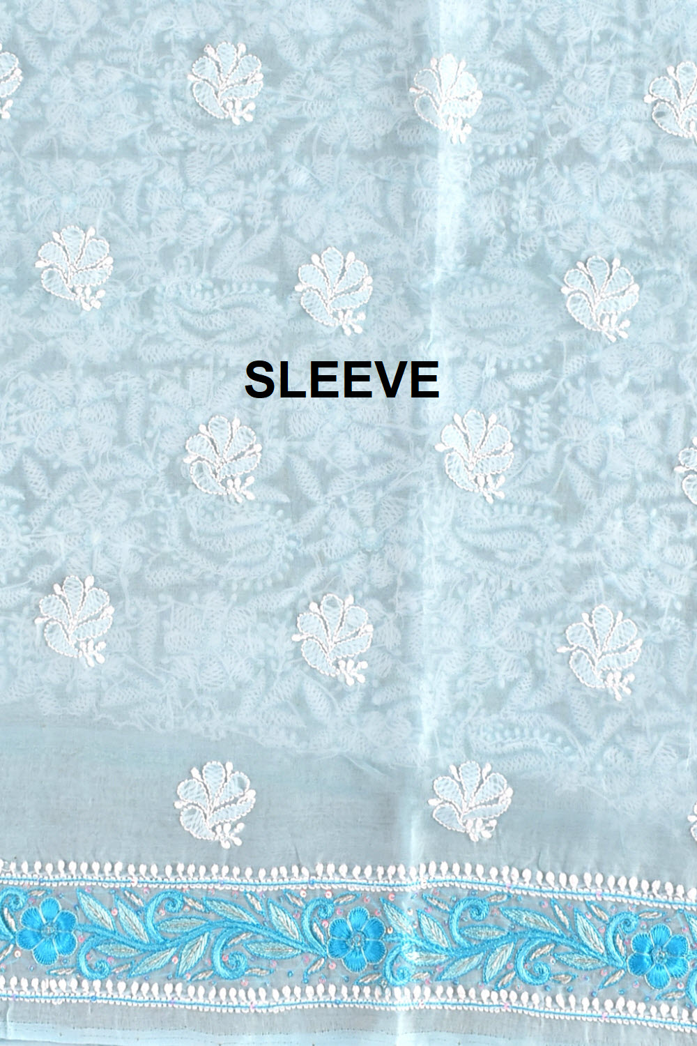 Sky Blue Chikankari Hand Embroidered Cotton Kurti Fabric 18117