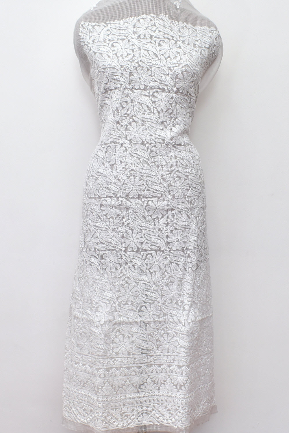 White Chikankari Kota Cotton Kurti Fabric 18118