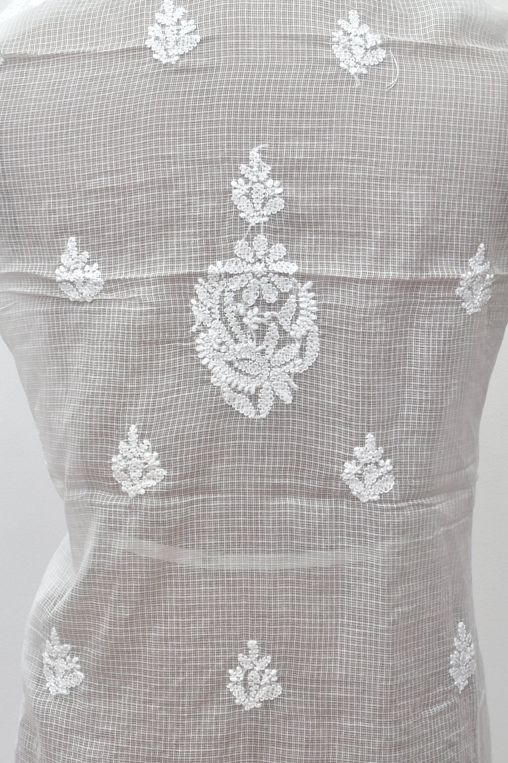 White Chikankari Kota Cotton Kurti Fabric 18118