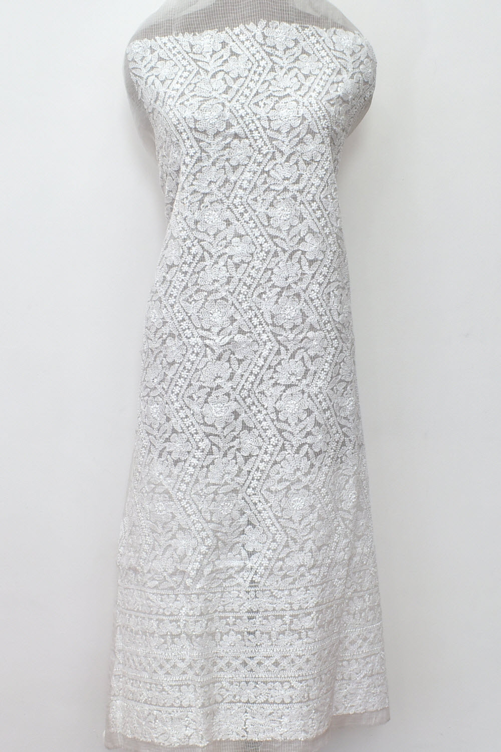 White Chikankari Kota Cotton Kurti Fabric 18119