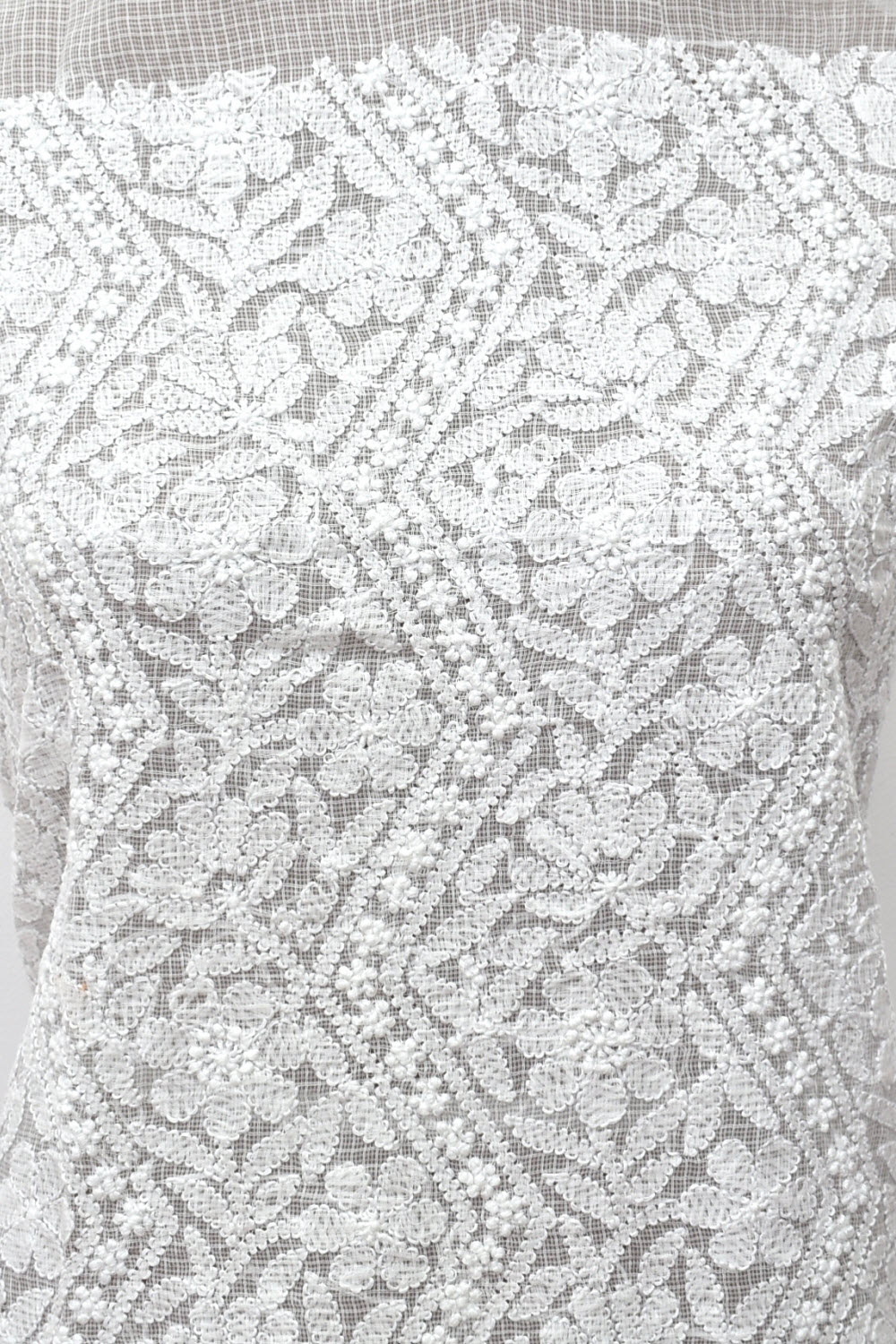White Chikankari Kota Cotton Kurti Fabric 18119