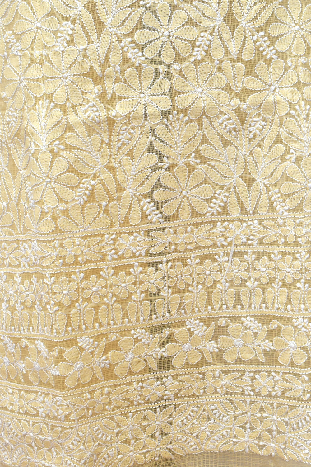 Fawn Hand Embroidered Chikankari Kota Cotton Kurti Fabric with Dupatta 18124