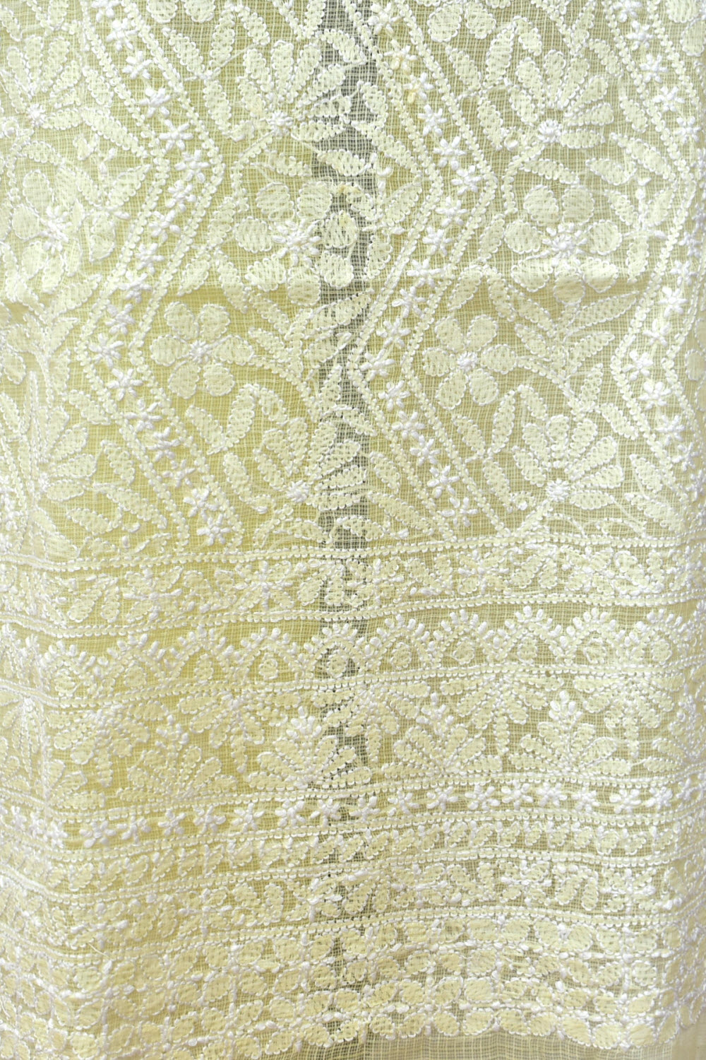 Cream Hand Embroidered Chikankari Kota Cotton Kurti Fabric with Dupatta 18125