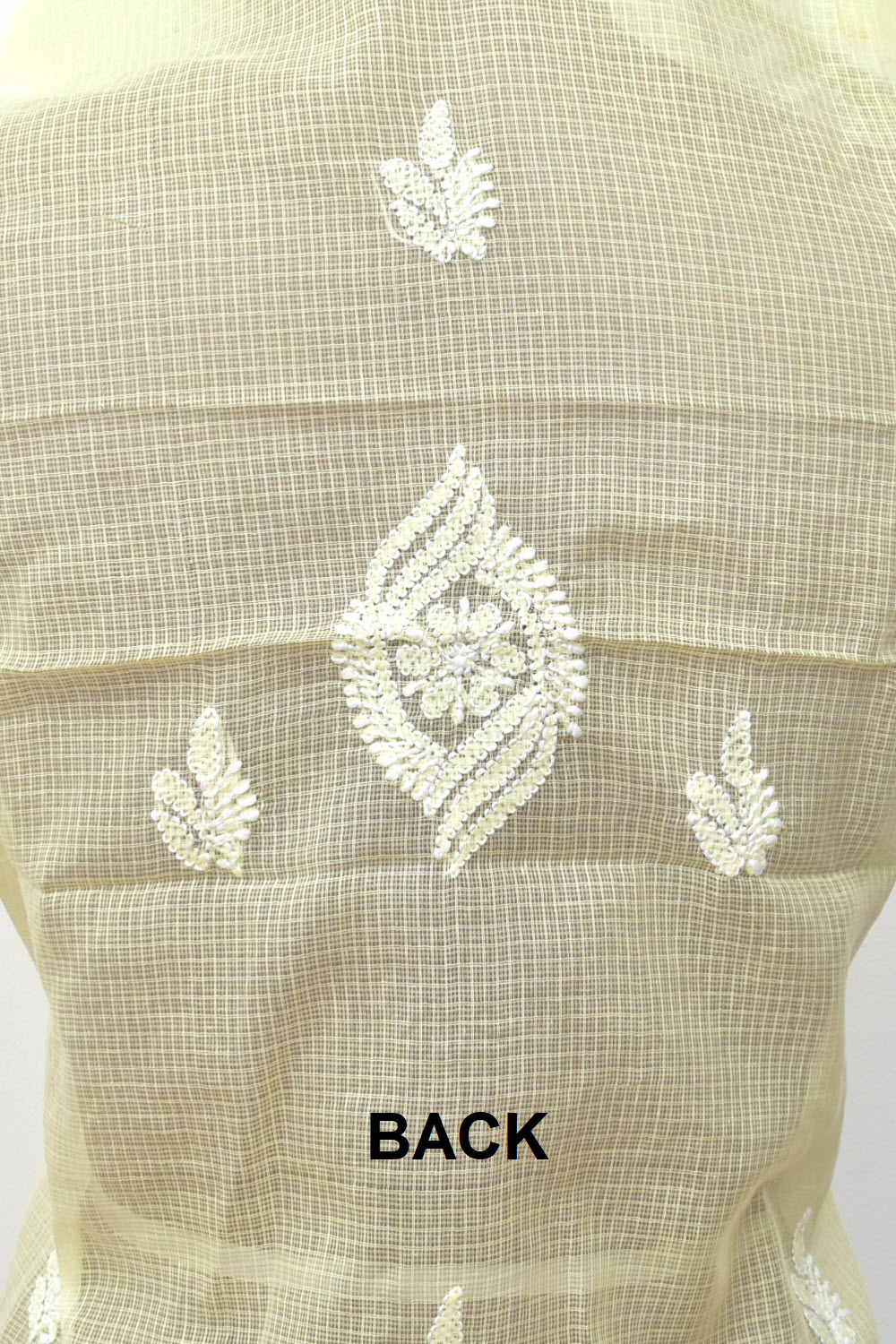 Cream Hand Embroidered Chikankari Kota Cotton Kurti Fabric with Dupatta 18125