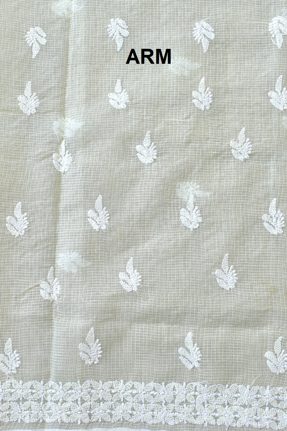 Cream Hand Embroidered Chikankari Kota Cotton Kurti Fabric with Dupatta 18125