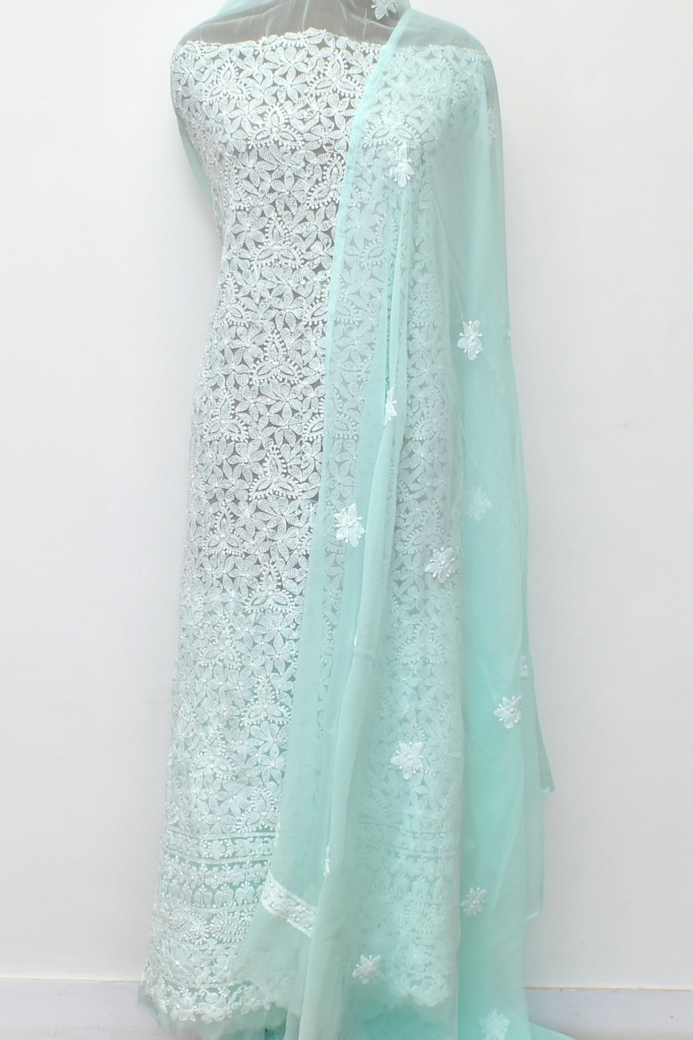 Sea Green Hand Embroidered Chikankari Salwar Kameez with Dupatta 18129