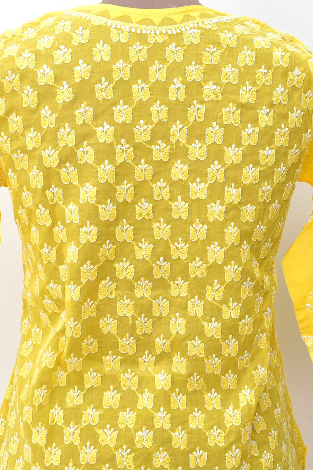 S 37 Yellow Allover Chikankari Stitched Cotton Kurti 18302