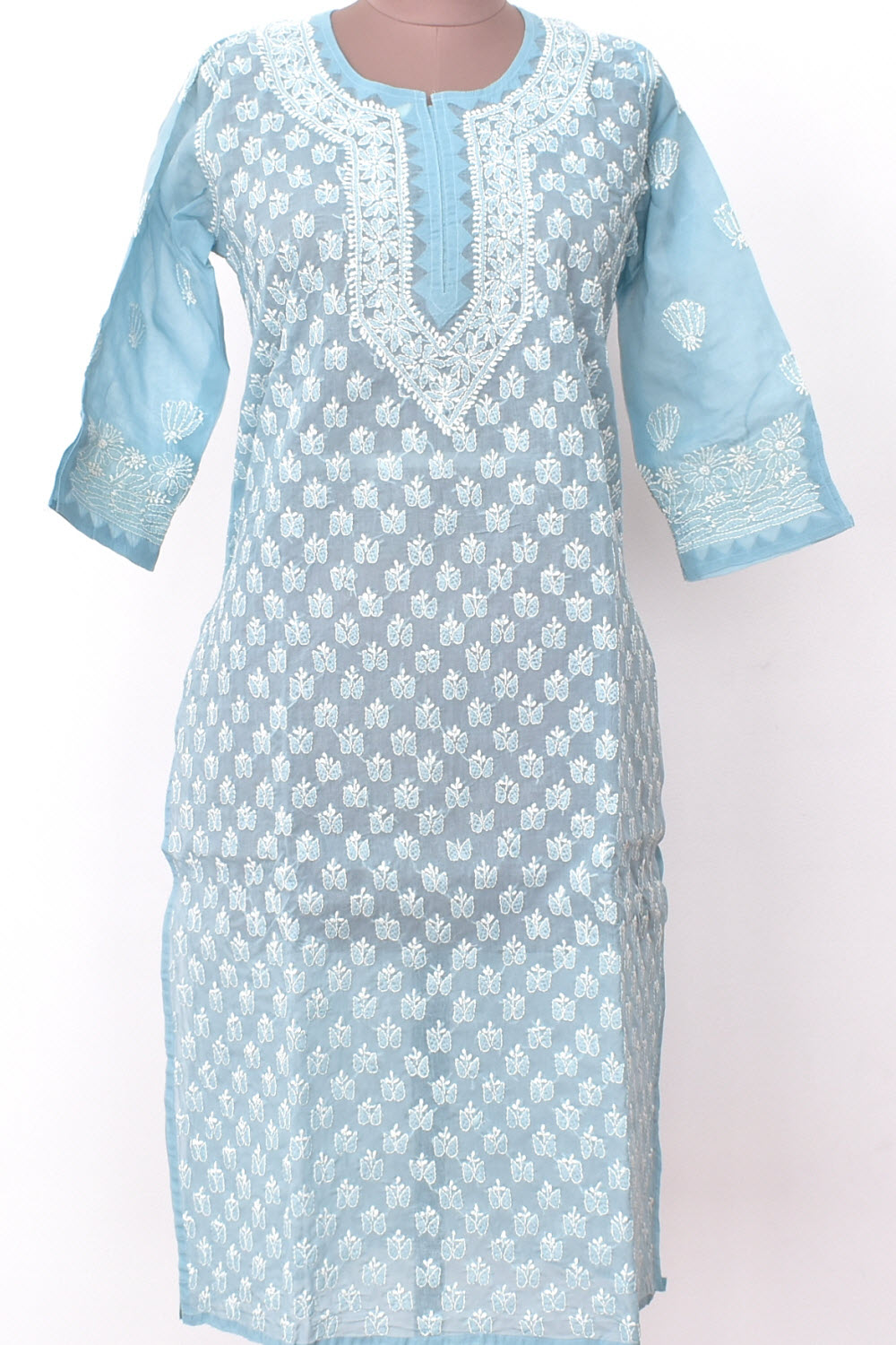 M 40 Grey Allover Chikankari Stitched Cotton Kurti 18306