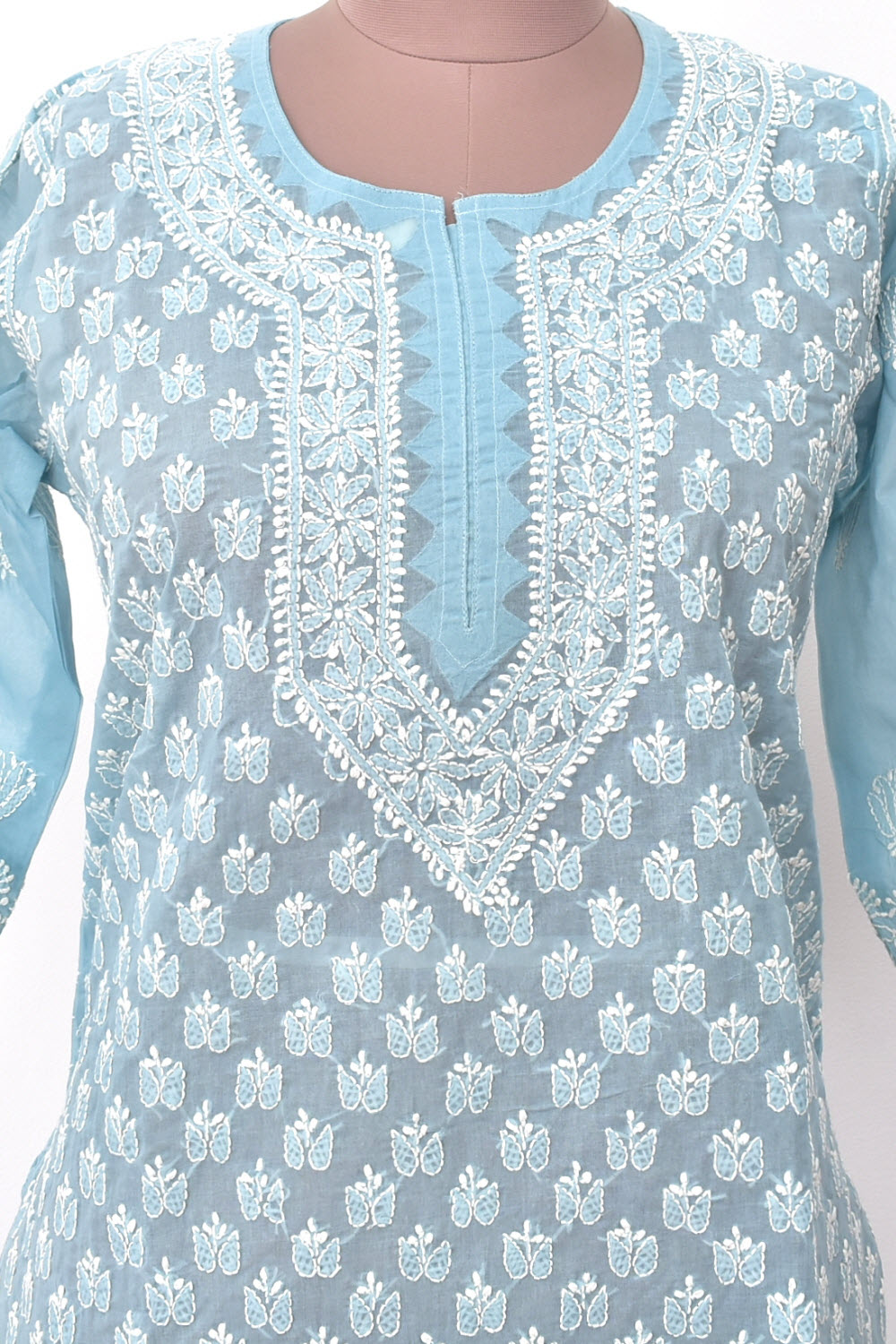 M 40 Grey Allover Chikankari Stitched Cotton Kurti 18306