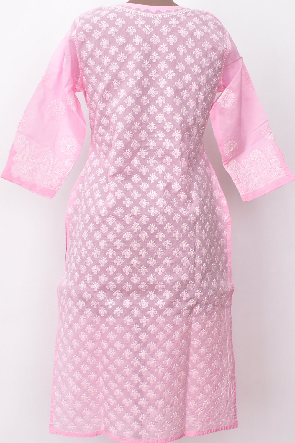 M 40 Baby Pink Allover Chikankari Stitched Cotton Kurti 18307