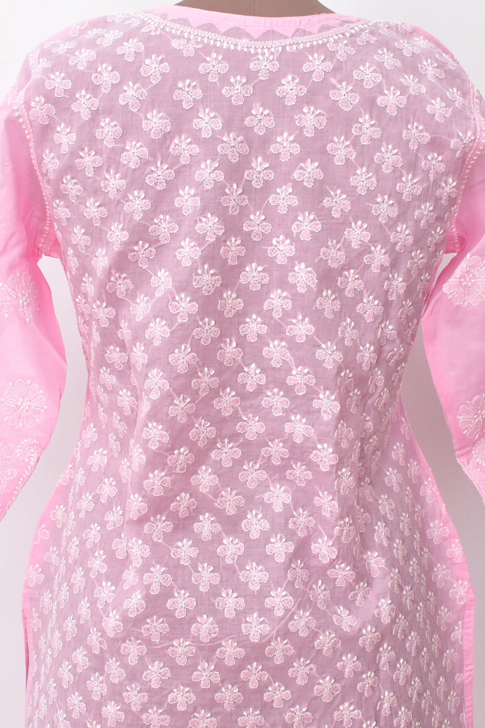 M 40 Baby Pink Allover Chikankari Stitched Cotton Kurti 18307