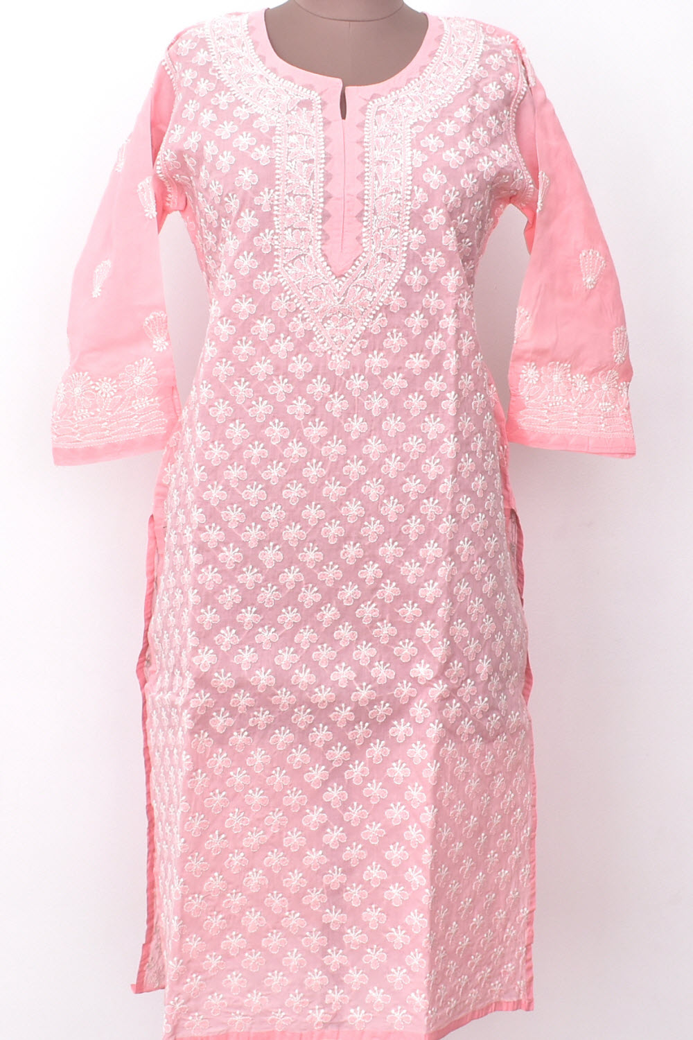 M 40 Peach Chikankari Stitched Cotton Kurti 18308
