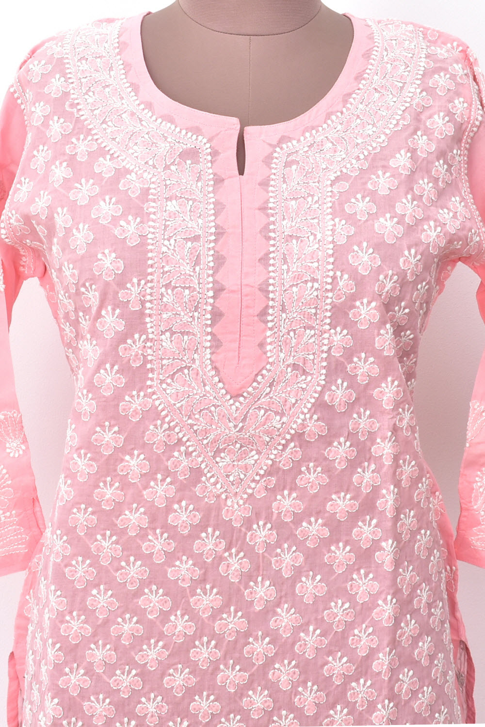 M 40 Peach Chikankari Stitched Cotton Kurti 18308