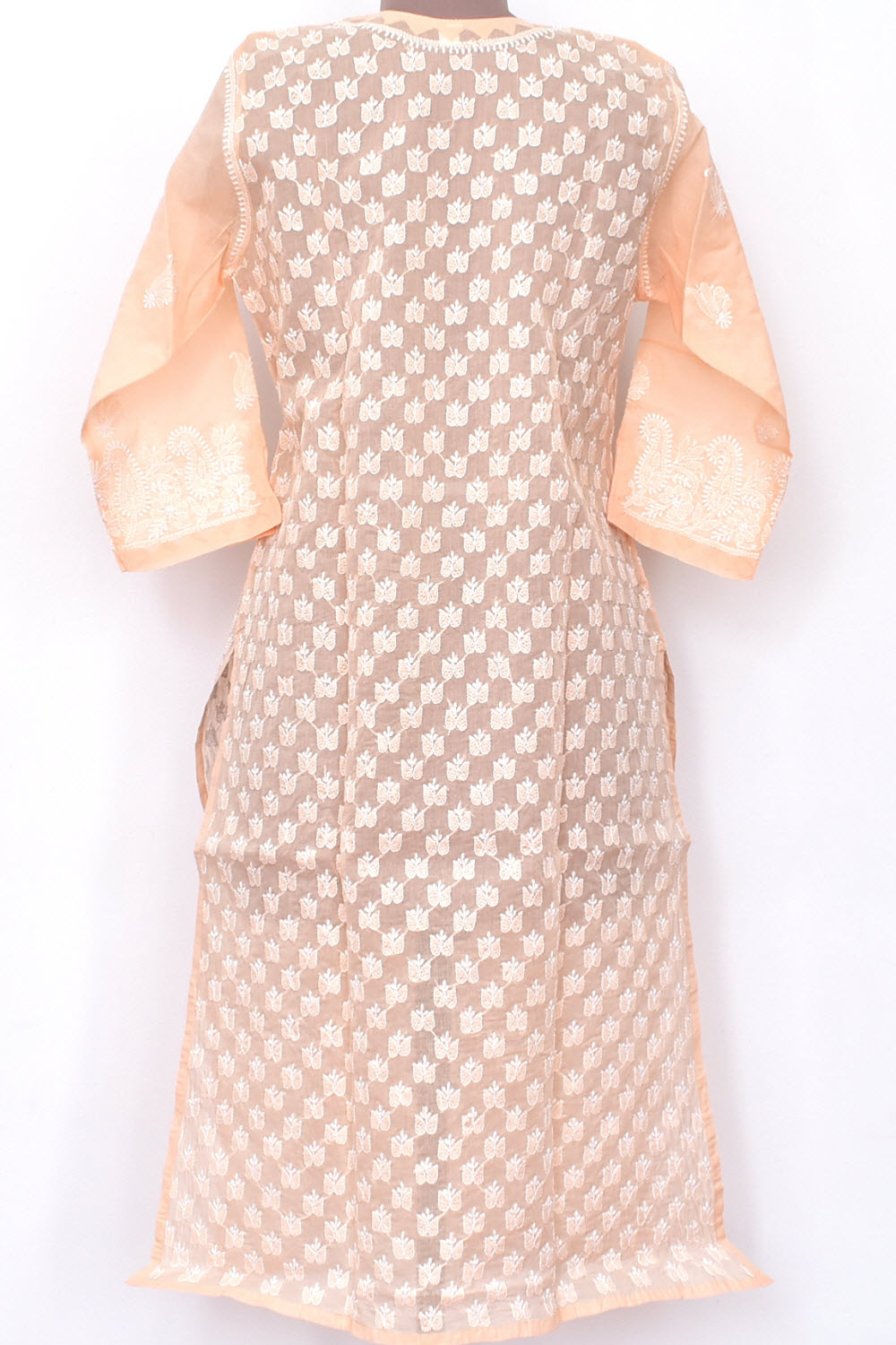 L 42 Light Peach Allover Chikankari Stitched Cotton Kurti 18309
