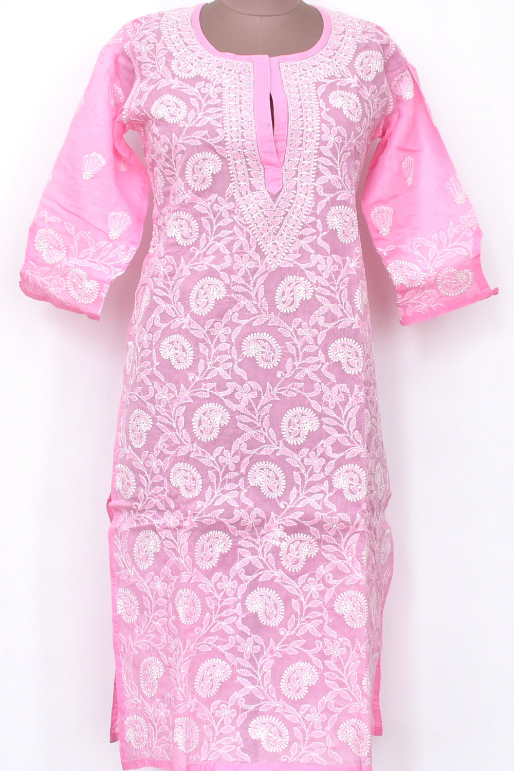 M 40 Pink Allover Chikankari Stitched Cotton Kurti 18310