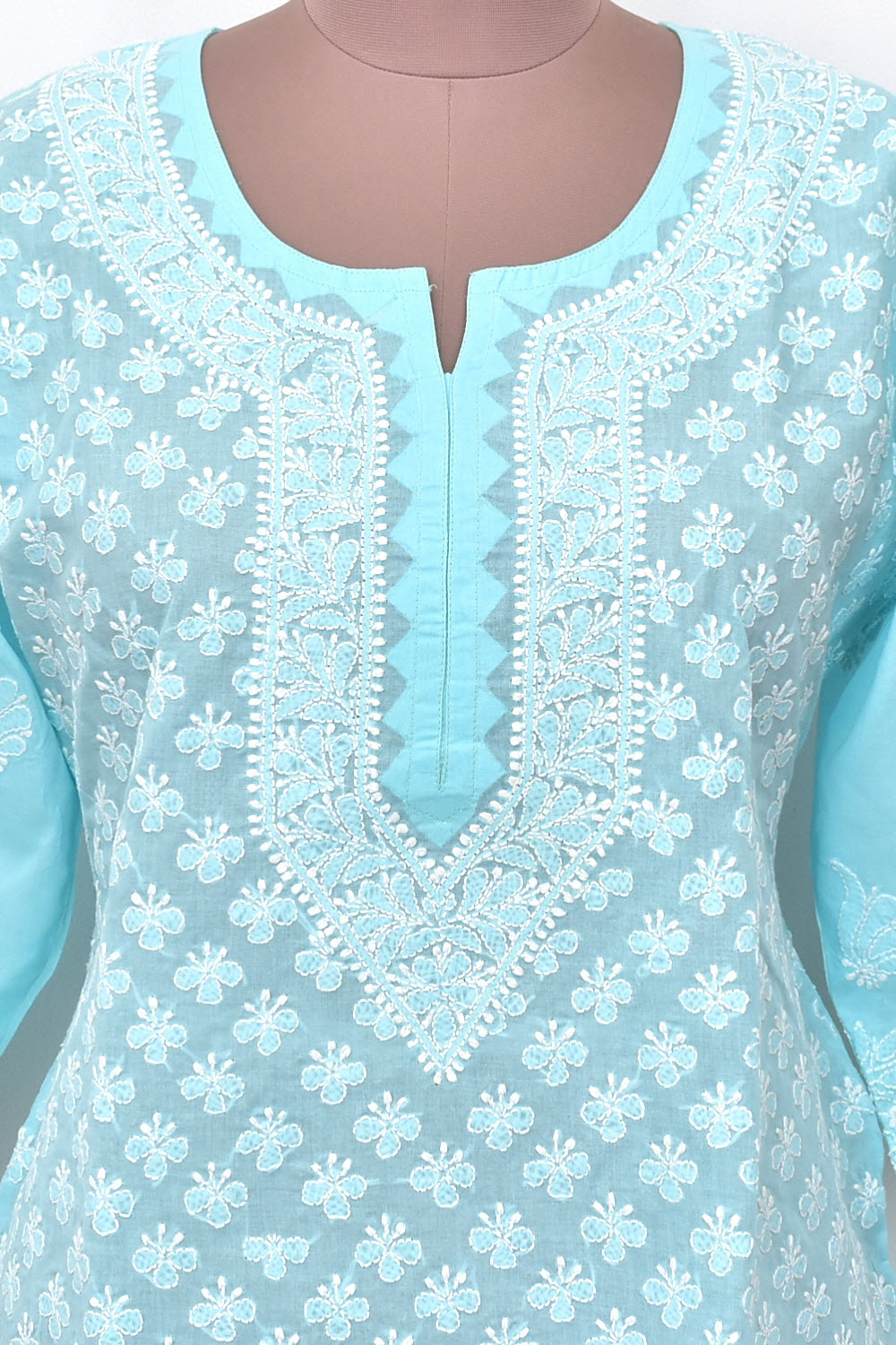 XL 44 Sky Blue Allover Chikankari Stitched Cotton Kurti 18313