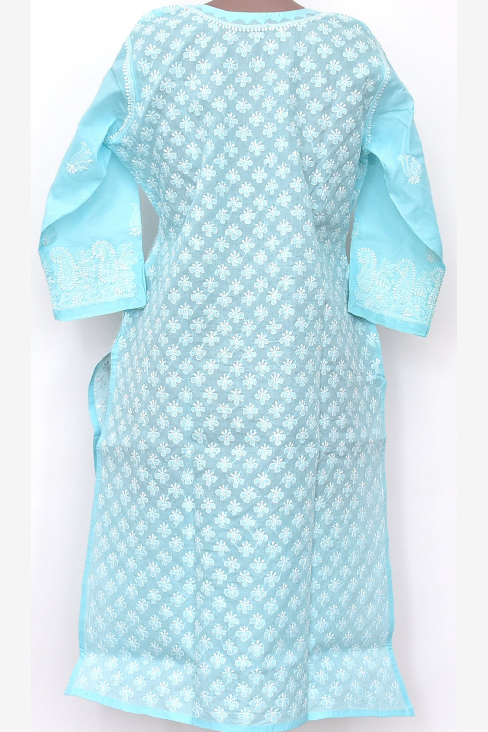 XL 44 Sky Blue Allover Chikankari Stitched Cotton Kurti 18313