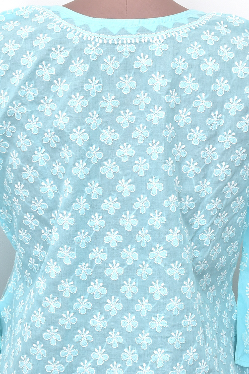XL 44 Sky Blue Allover Chikankari Stitched Cotton Kurti 18313