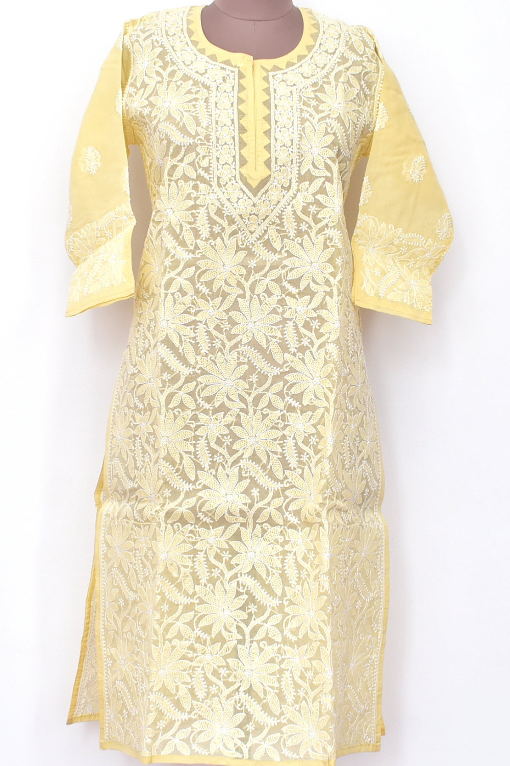 L 42 Fawn Allover Chikankari Stitched Cotton Kurti 18320