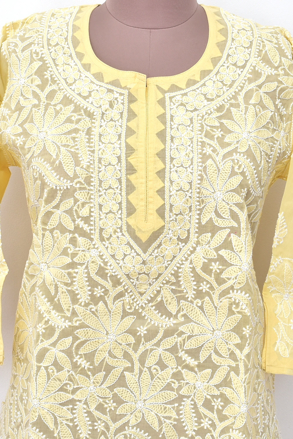 L 42 Fawn Allover Chikankari Stitched Cotton Kurti 18320