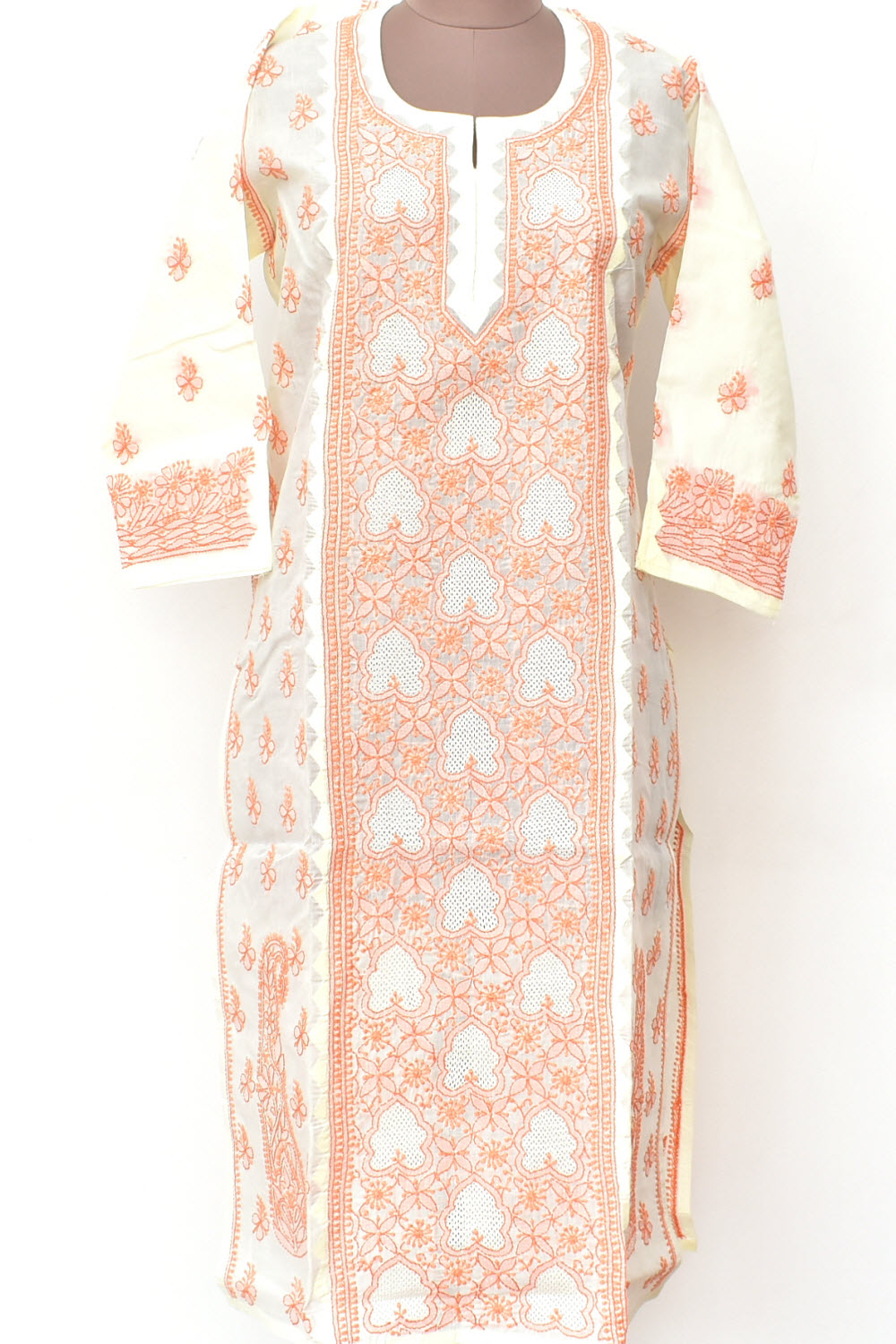 XL 44 Peach Chikankari Stitched Kurti 18331