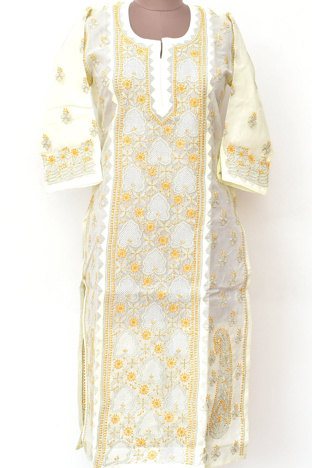 S 38 Yellow Chikankari Stitched Kurti 18332