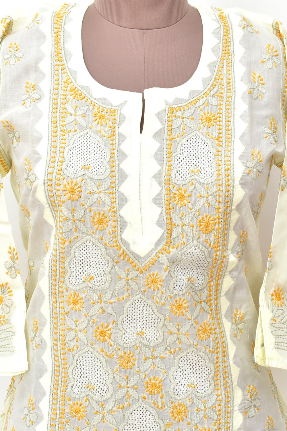 S 38 Yellow Chikankari Stitched Kurti 18332