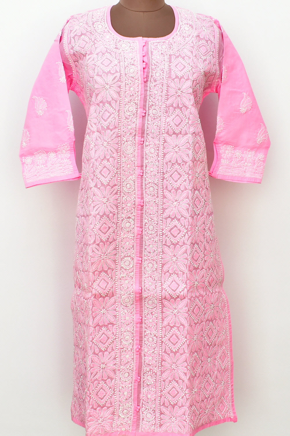 L 42 Pink Chikankari Stitched Kurti 18337