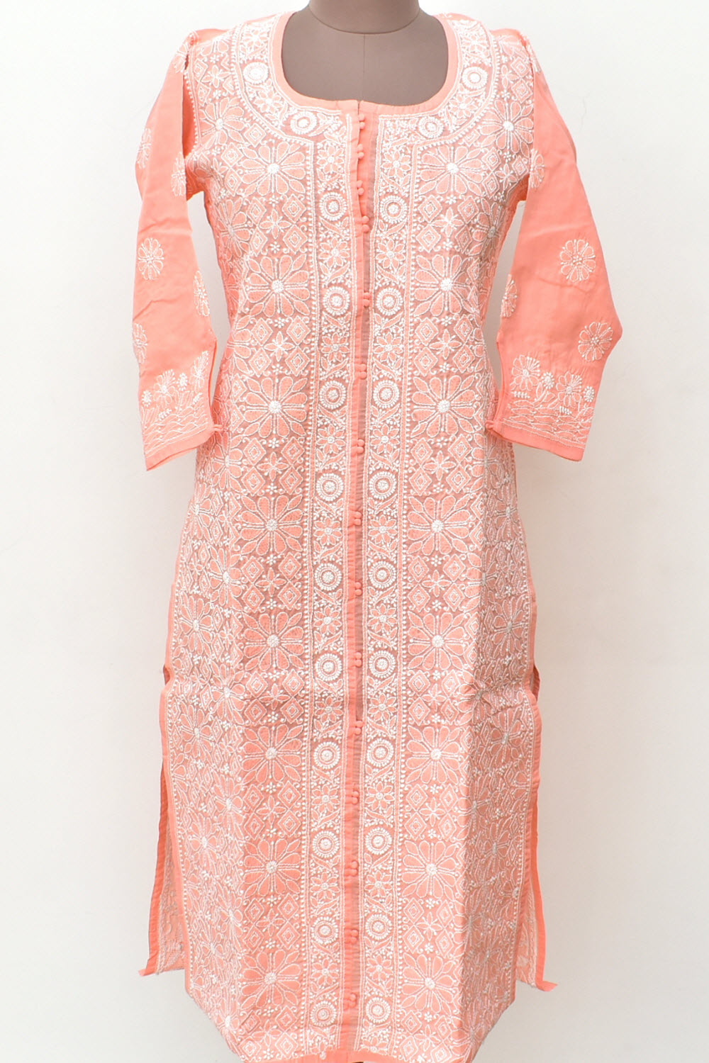 S 38 Light Orange Chikankari Stitched Kurti 18338