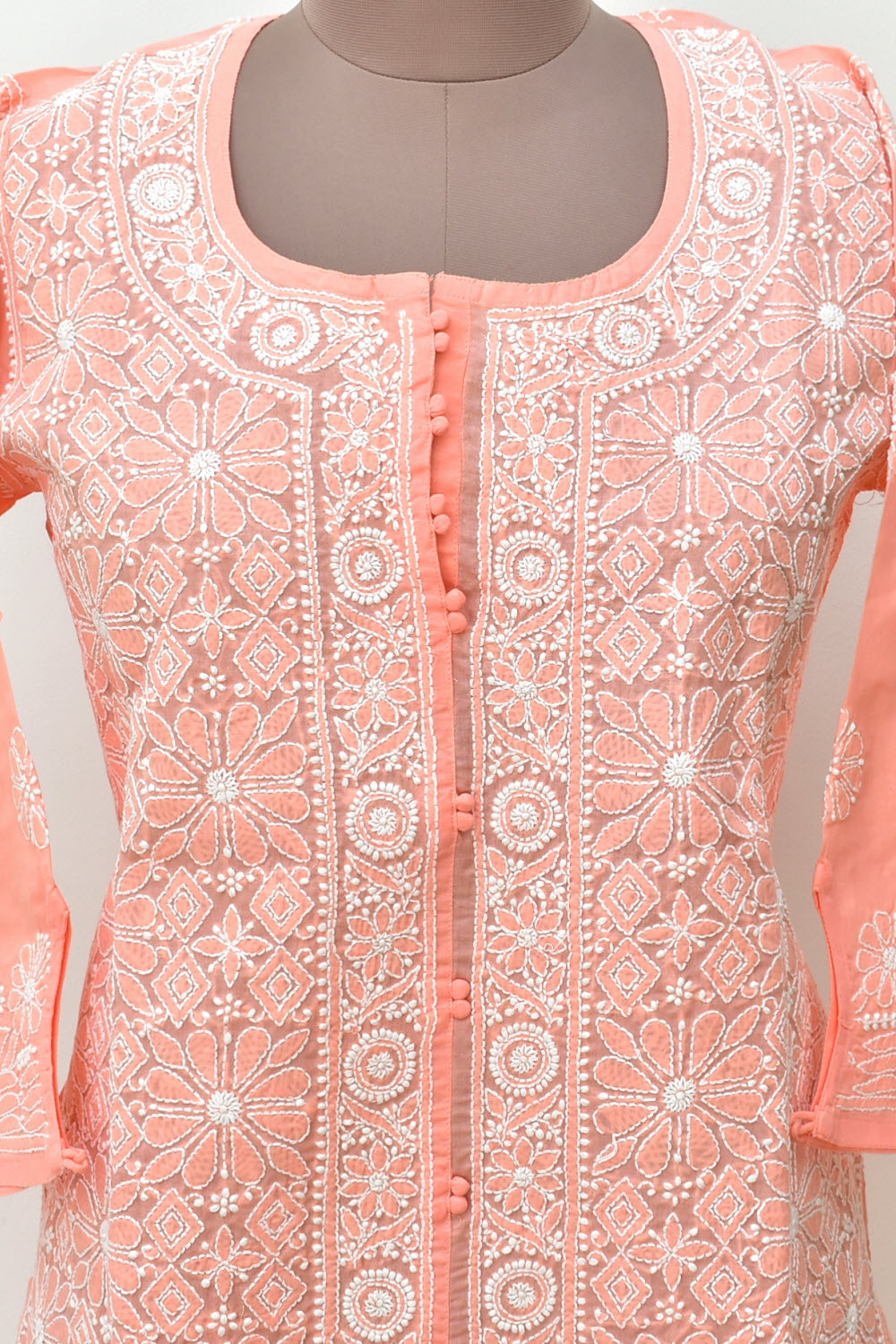 S 38 Light Orange Chikankari Stitched Kurti 18338