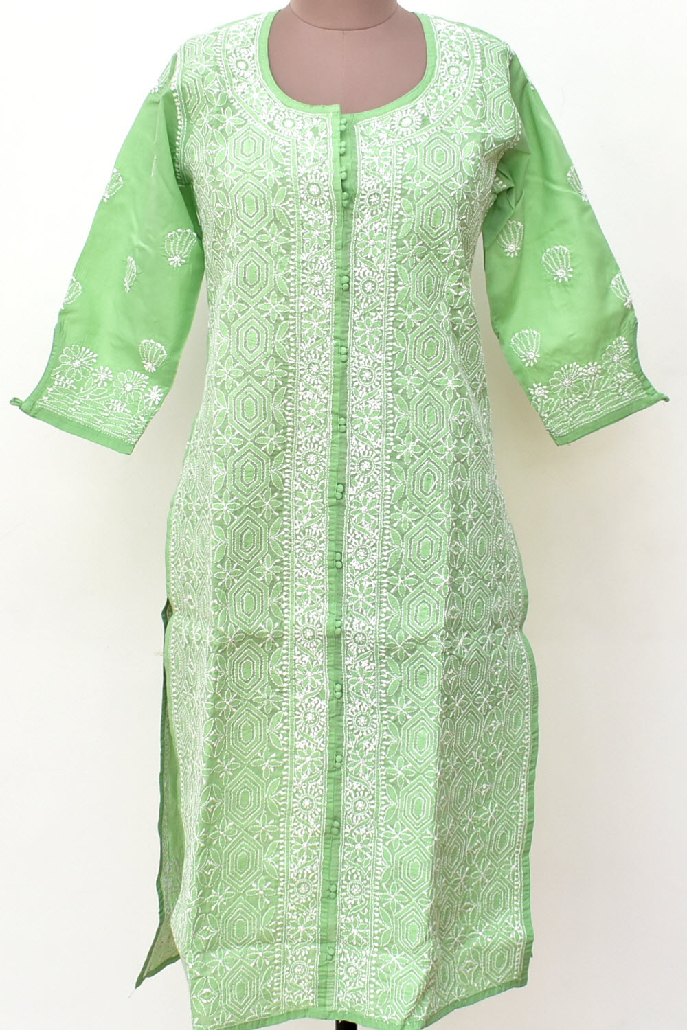 S 38 Pista Green Chikankari Stitched Kurti 18339