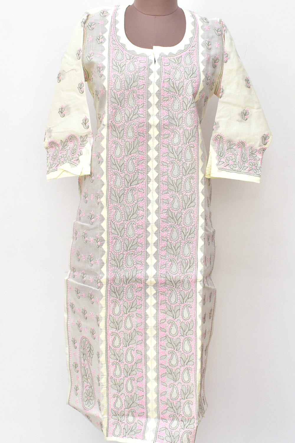 M 40 Pink-Grey Chikankari Stitched Kurti 18341