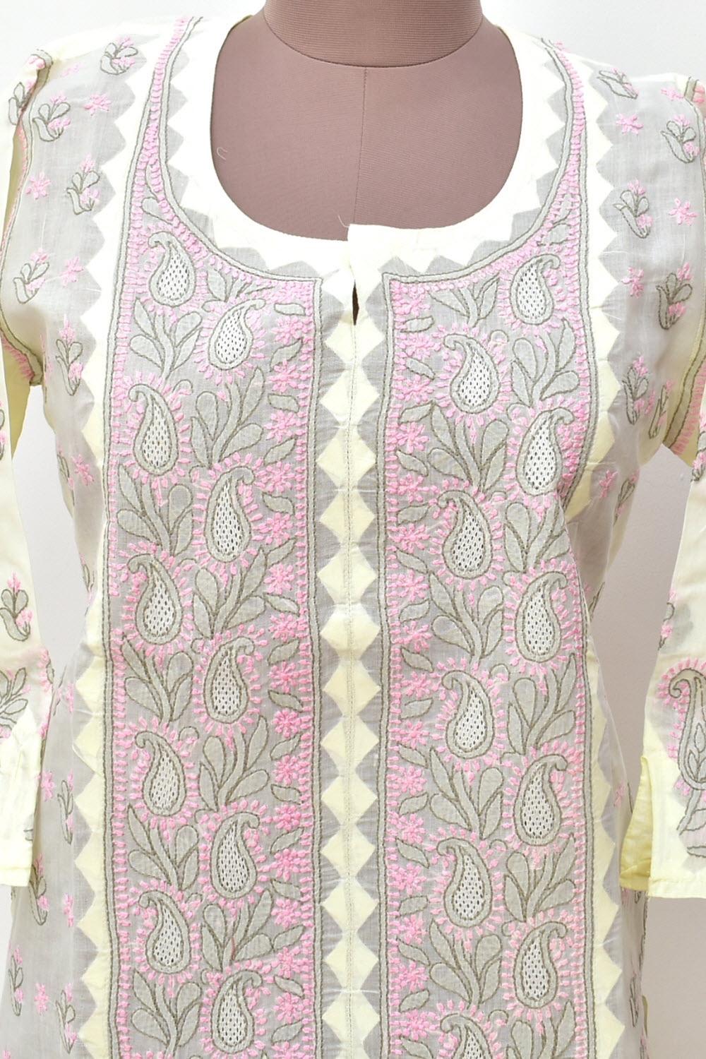 M 40 Pink-Grey Chikankari Stitched Kurti 18341