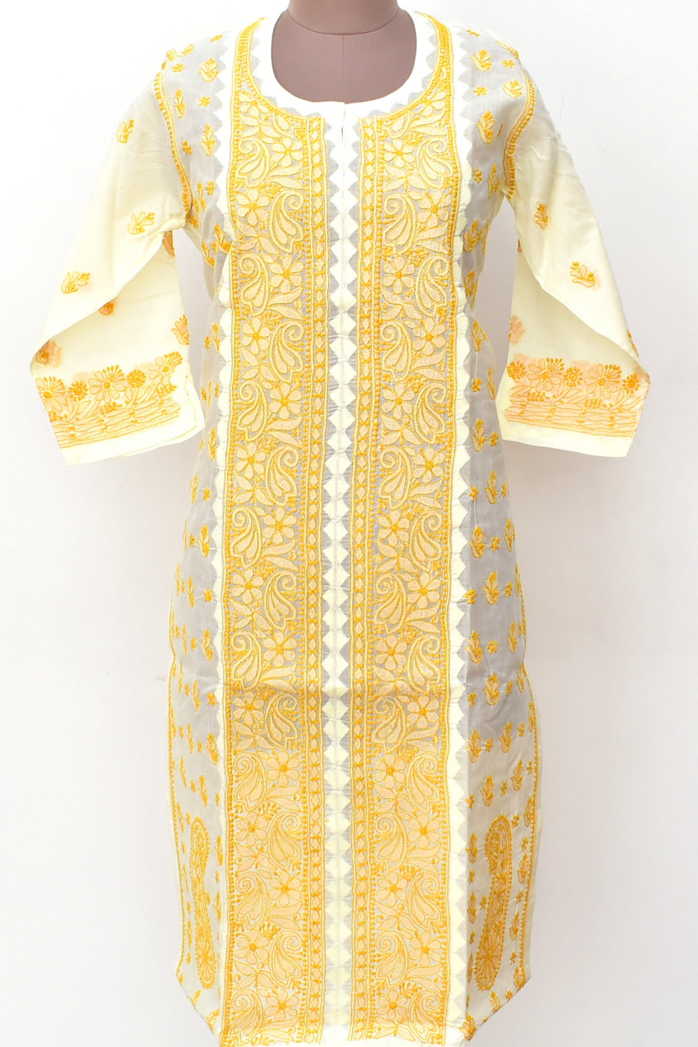 L 42 Yellow Chikankari Stitched Kurti 18347