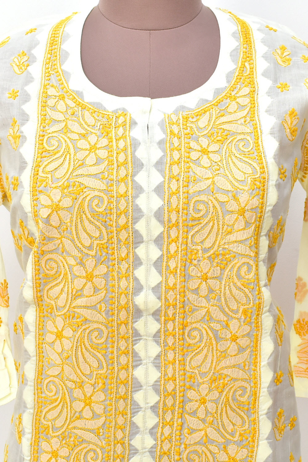 L 42 Yellow Chikankari Stitched Kurti 18347