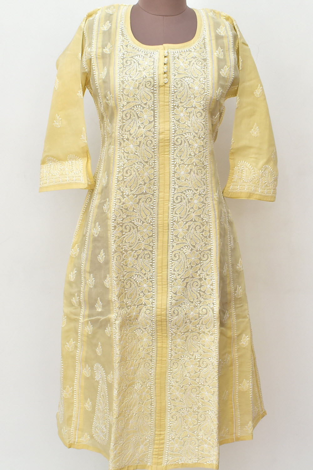 M 40 Beige Chikankari A-Line Stitched Kurti 18356