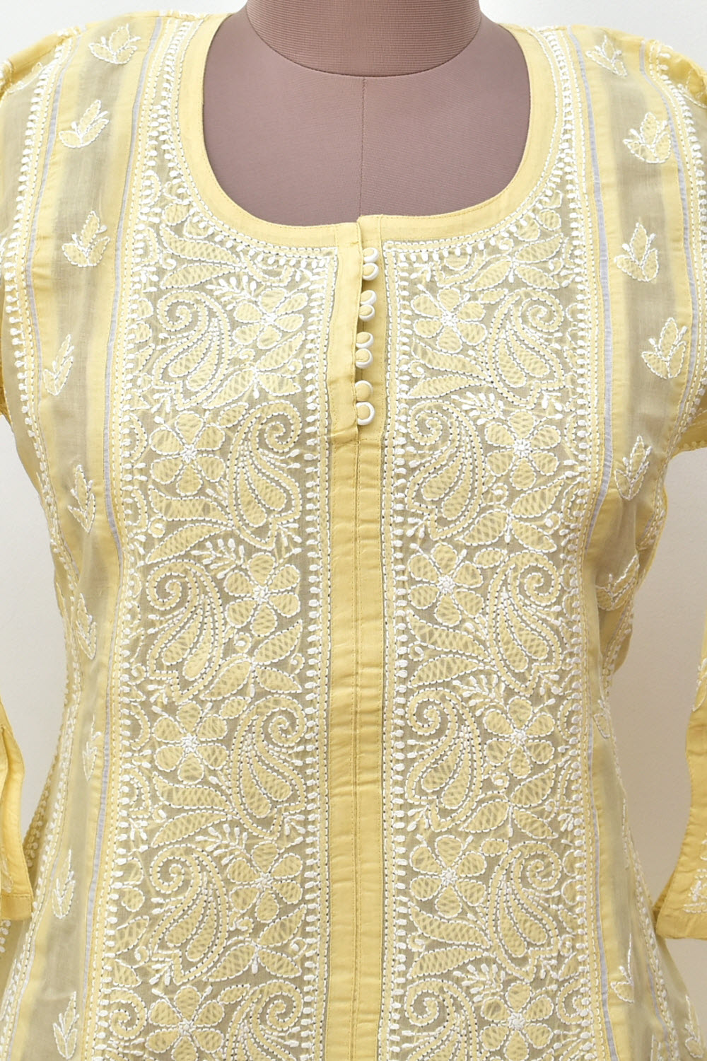 M 40 Beige Chikankari A-Line Stitched Kurti 18356