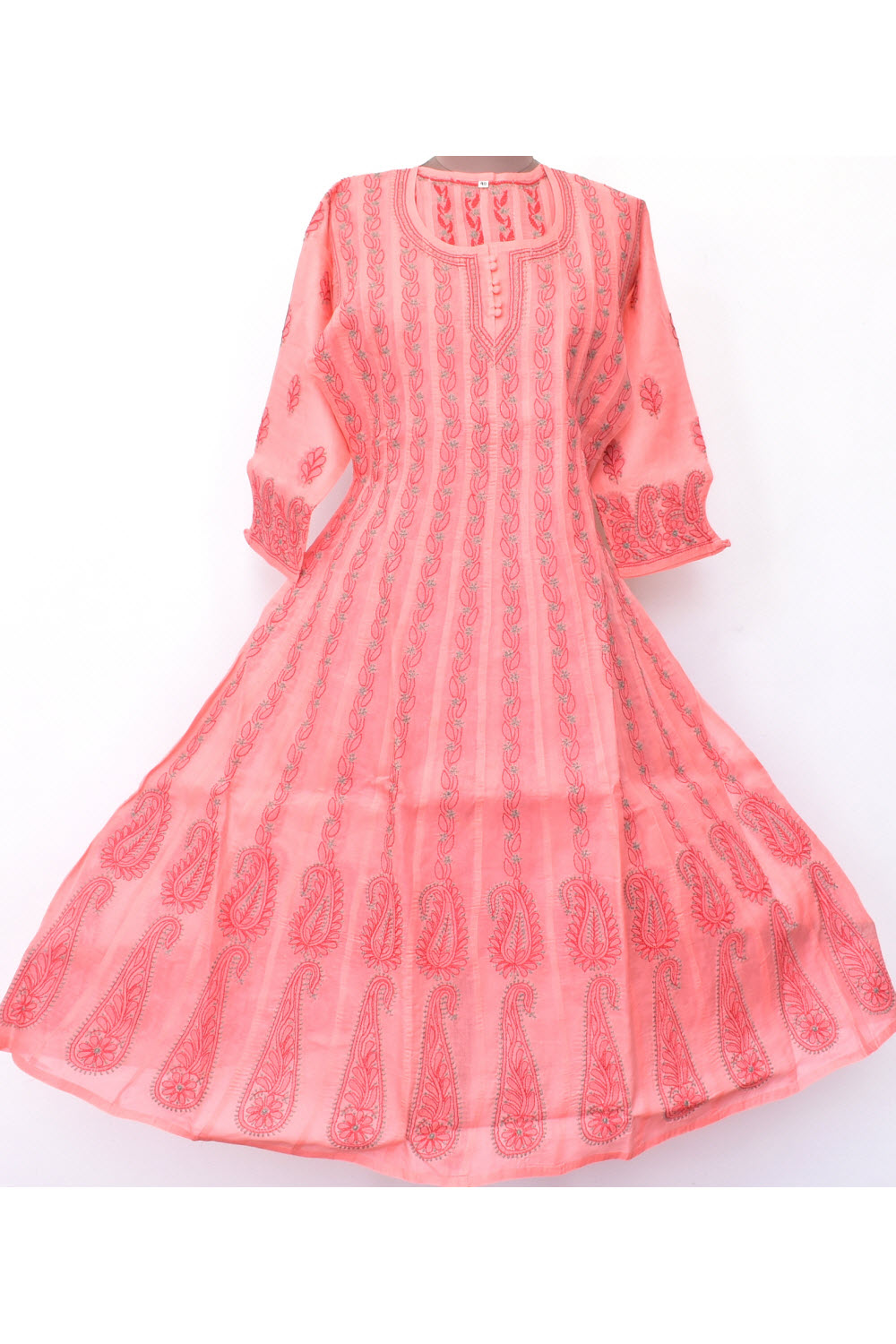 S 38 Peach Hand Embroidered Chikankari Stitched Cotton Anarkali 18359