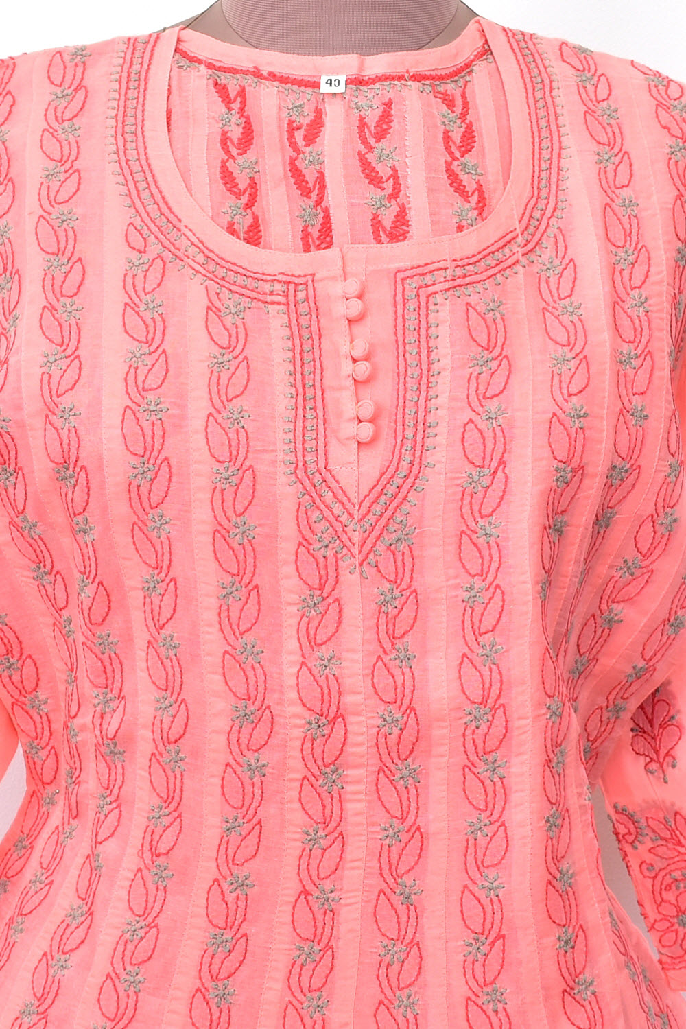 S 38 Peach Hand Embroidered Chikankari Stitched Cotton Anarkali 18359