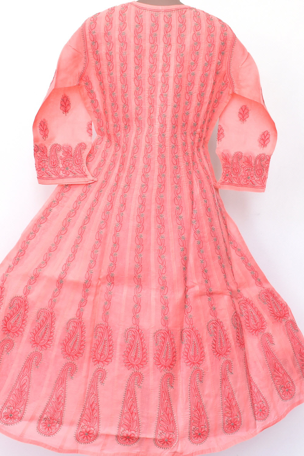 S 38 Peach Hand Embroidered Chikankari Stitched Cotton Anarkali 18359