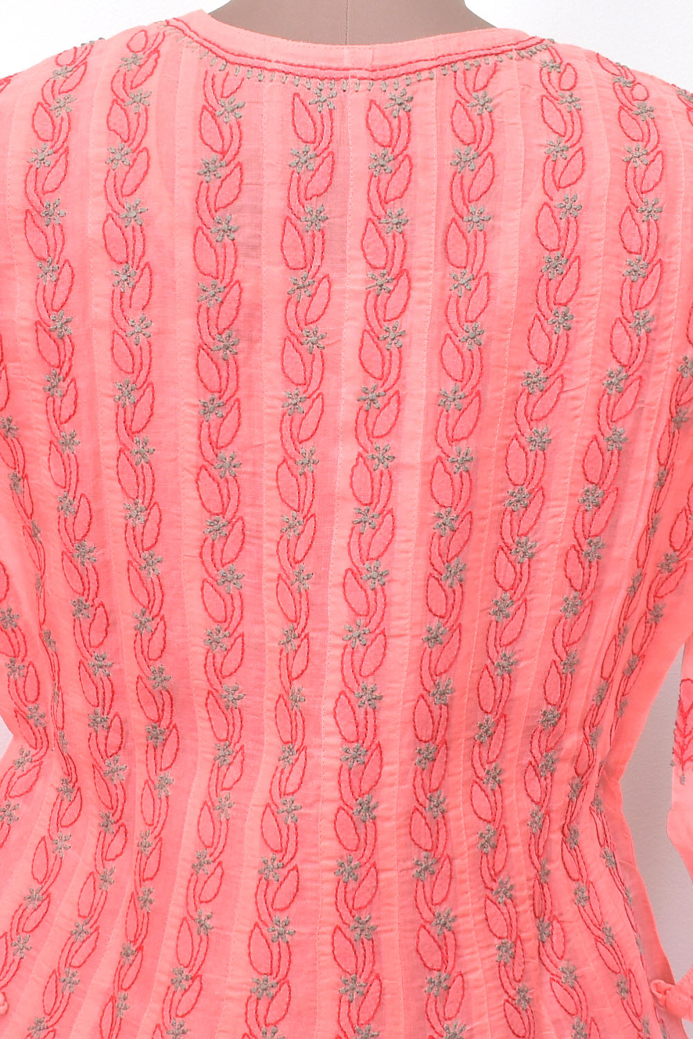 S 38 Peach Hand Embroidered Chikankari Stitched Cotton Anarkali 18359