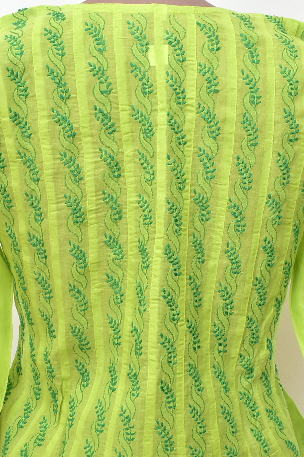 M 40 Lime Green Hand Embroidered Chikankari Stitched Cotton Anarkali 18360