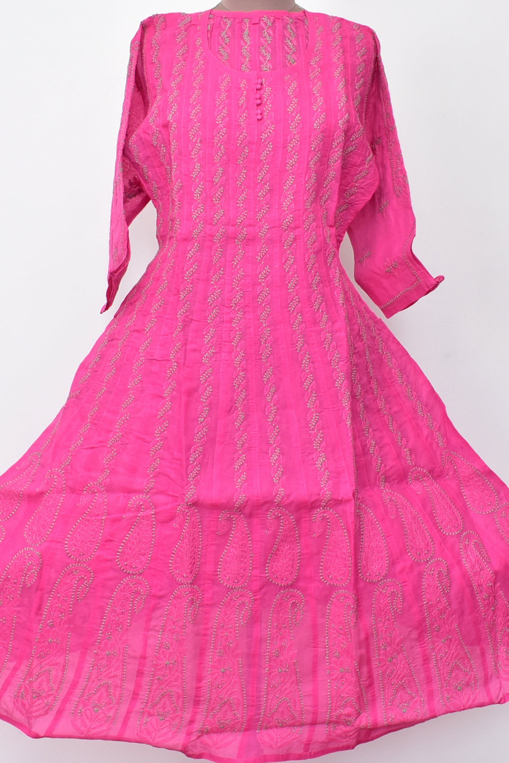 S 38 Deep Pink Chikankari Stitched Cotton Anarkali 18361